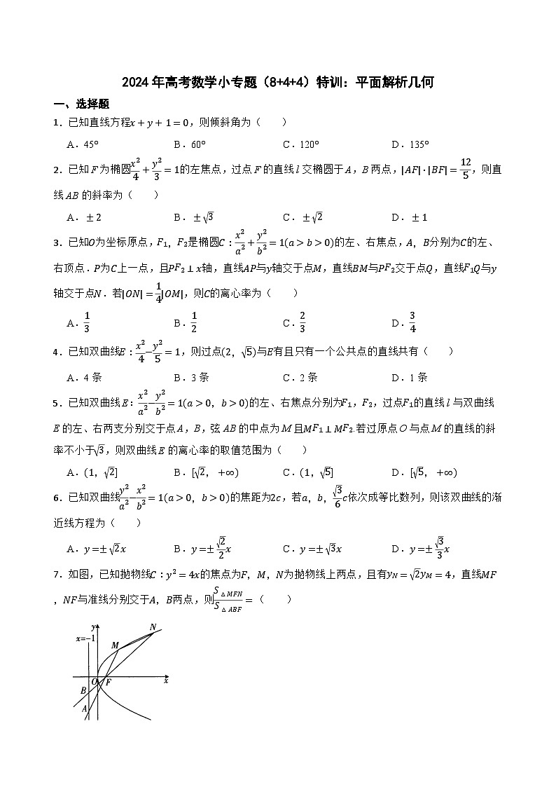 2024年高考数学小专题（8+4+4）特训：平面解析几何第1页