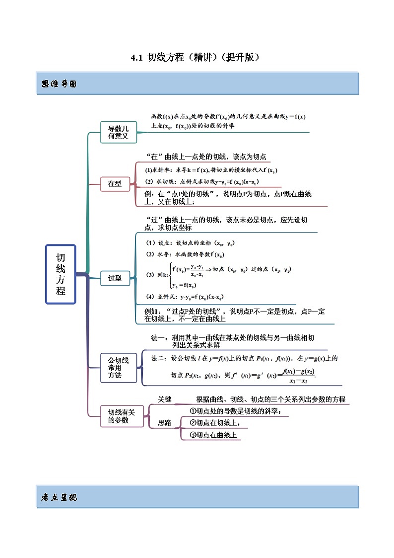2024年新高考数学专用第一轮复习讲义一隅三反提升卷 4.1 切线方程（精讲）（提升版）（原卷版+解析版）第1页