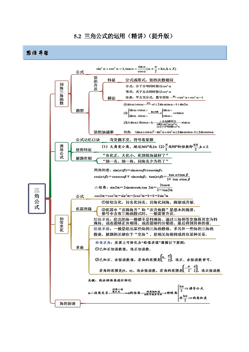 2024年新高考数学专用第一轮复习讲义一隅三反提升卷 5.2 三角公式的运用（精讲）（提升版）（原卷版+解析版）第1页