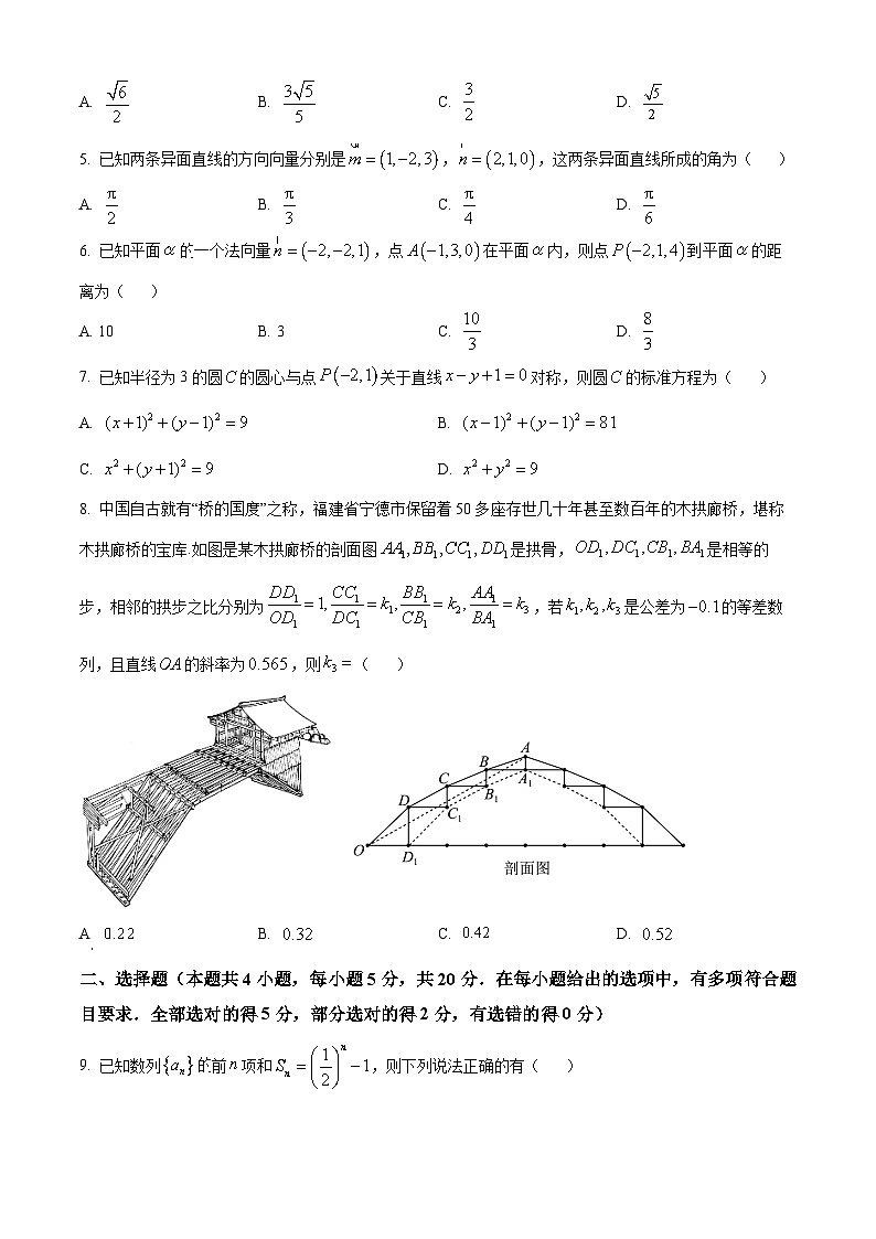 精品解析：陕西省咸阳市2023-2024学年高二上学期期末教学质量检测数学试题02
