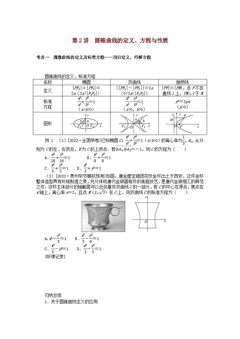 统考版2024高考数学二轮专题复习第三篇关键能力为重专题五解析几何第2讲圆锥曲线的定义方程与性质文01