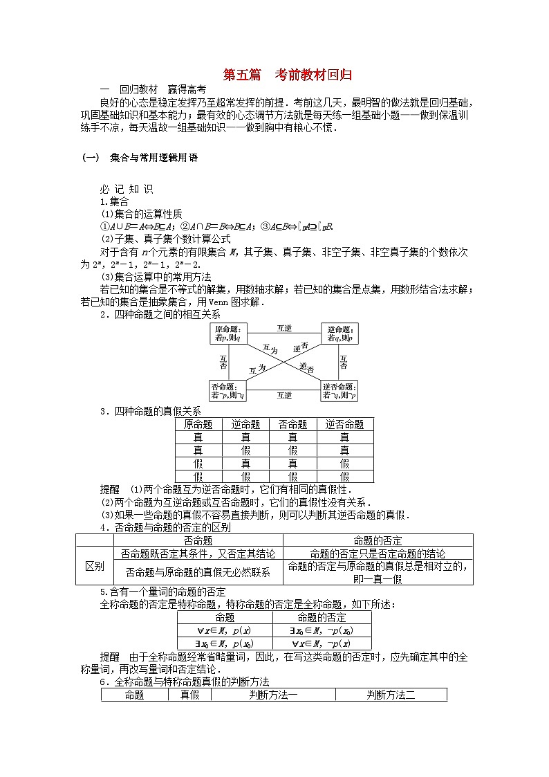 统考版2024高考数学二轮专题复习第五篇考前教材回归文01