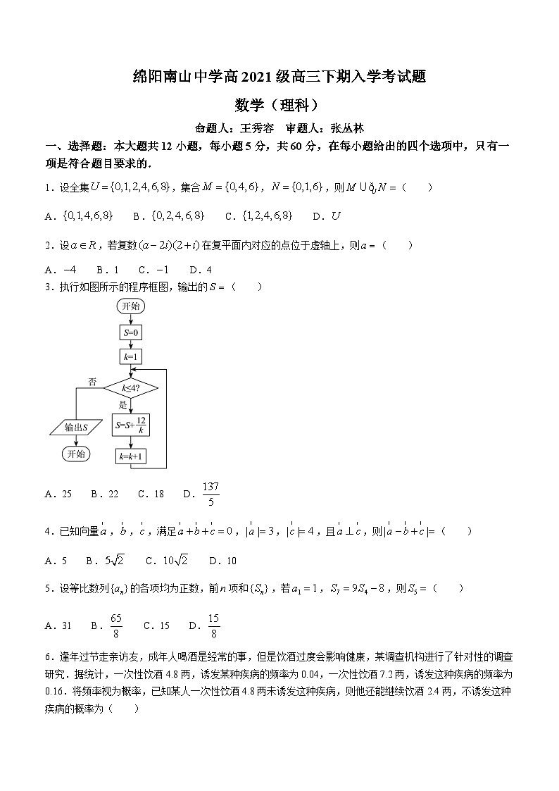 四川省绵阳南山中学2023-2024学年高三下学期入学考试理科数学试题01