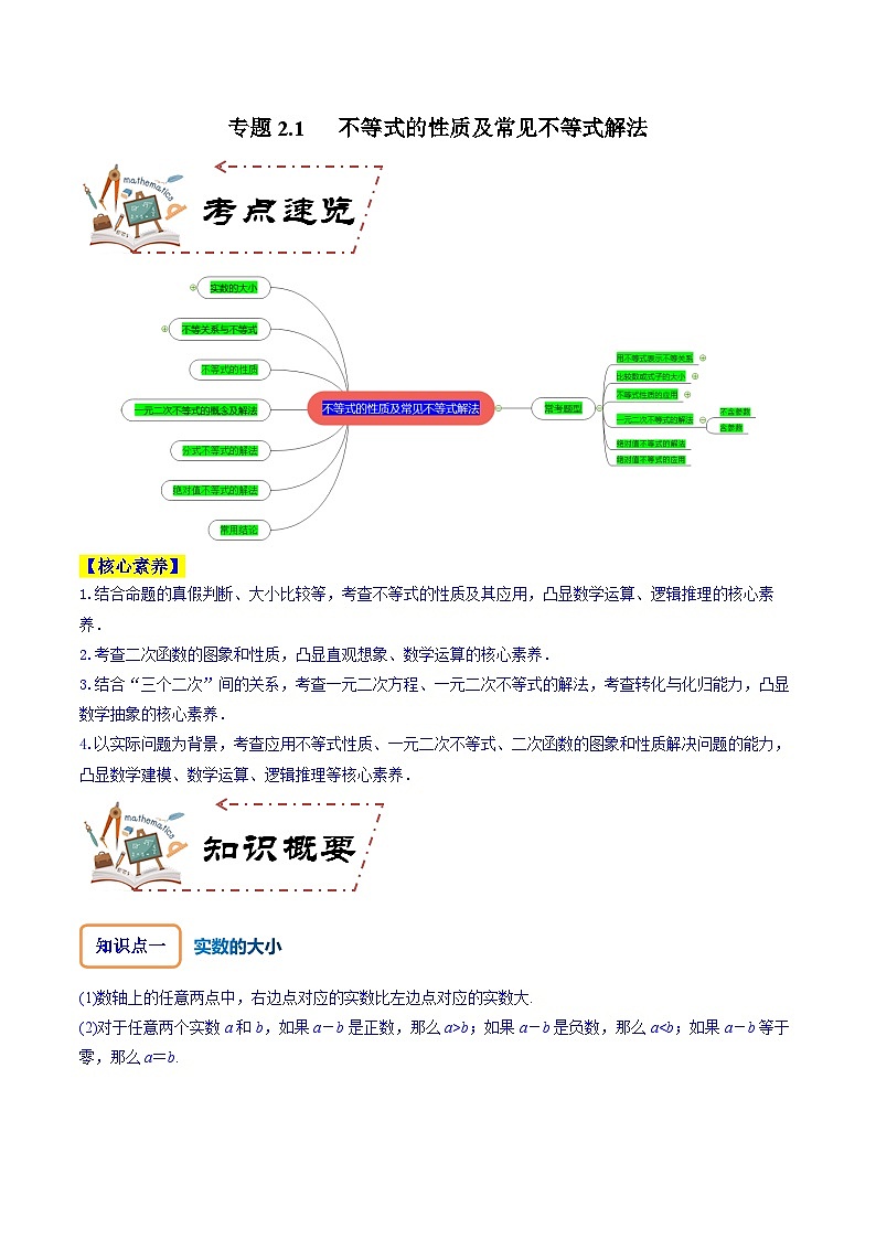 专题2.1 不等式的性质及常见不等式解法（讲+练）-备战高考数学大一轮复习核心考点精讲精练（新高考专用）01