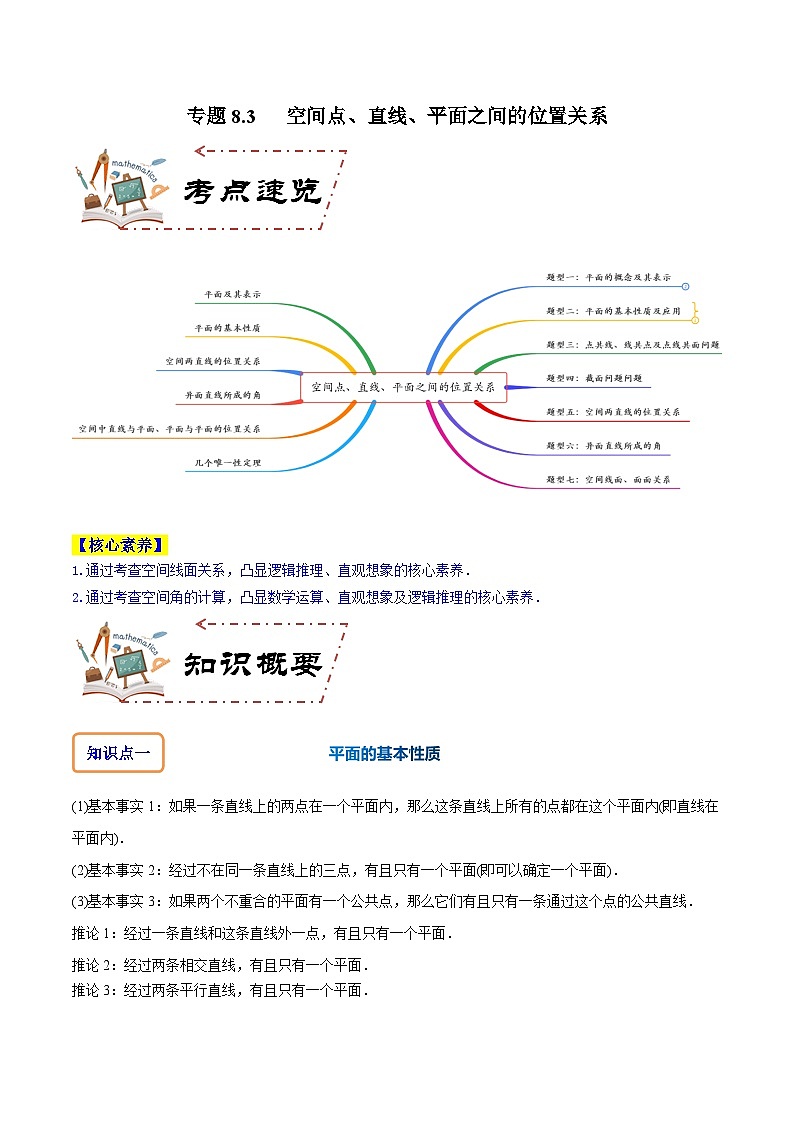 专题8.3 空间点、直线、平面之间的位置关系原卷版第1页
