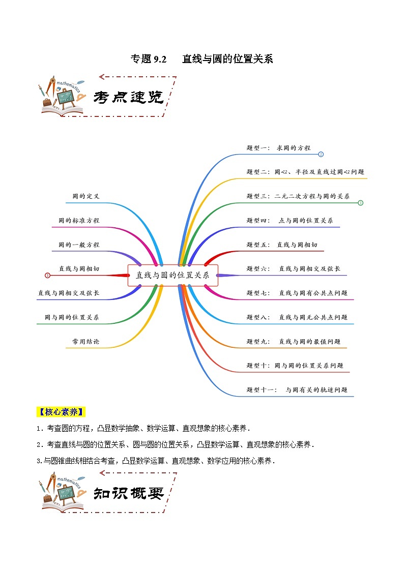 专题9.2 直线与圆的位置关系（讲+练）-备战高考数学大一轮复习核心考点精讲精练（新高考专用）01