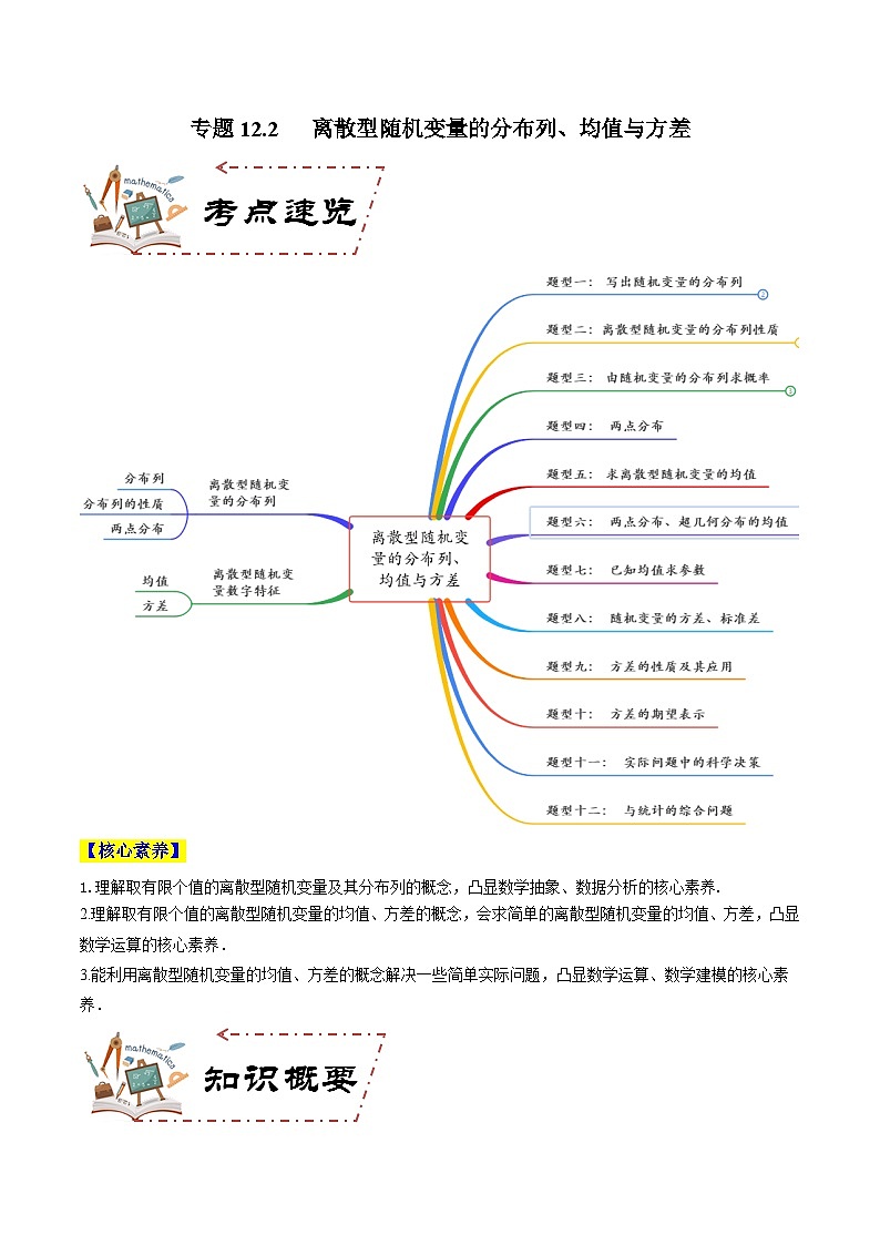 专题12.2 离散型随机变量的分布列、均值与方差（讲+练）-备战高考数学大一轮复习核心考点精讲精练（新高考专用）01