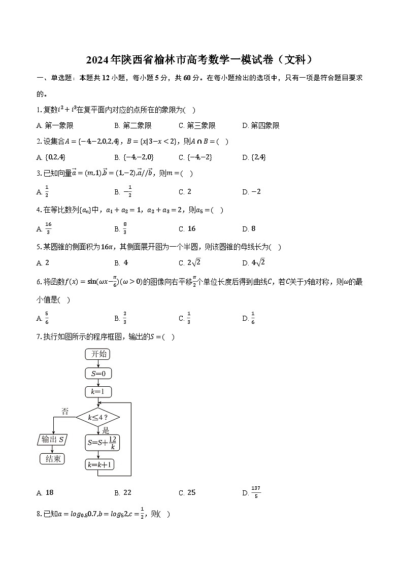 2024年陕西省榆林市高考数学一模试卷（文科）（含解析）01