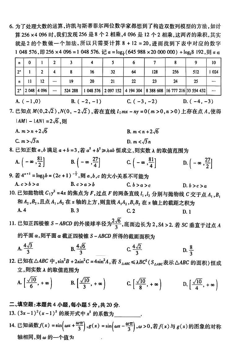 2022-2023学年天一大联考高三上学期期末考试理科数学试题第2页
