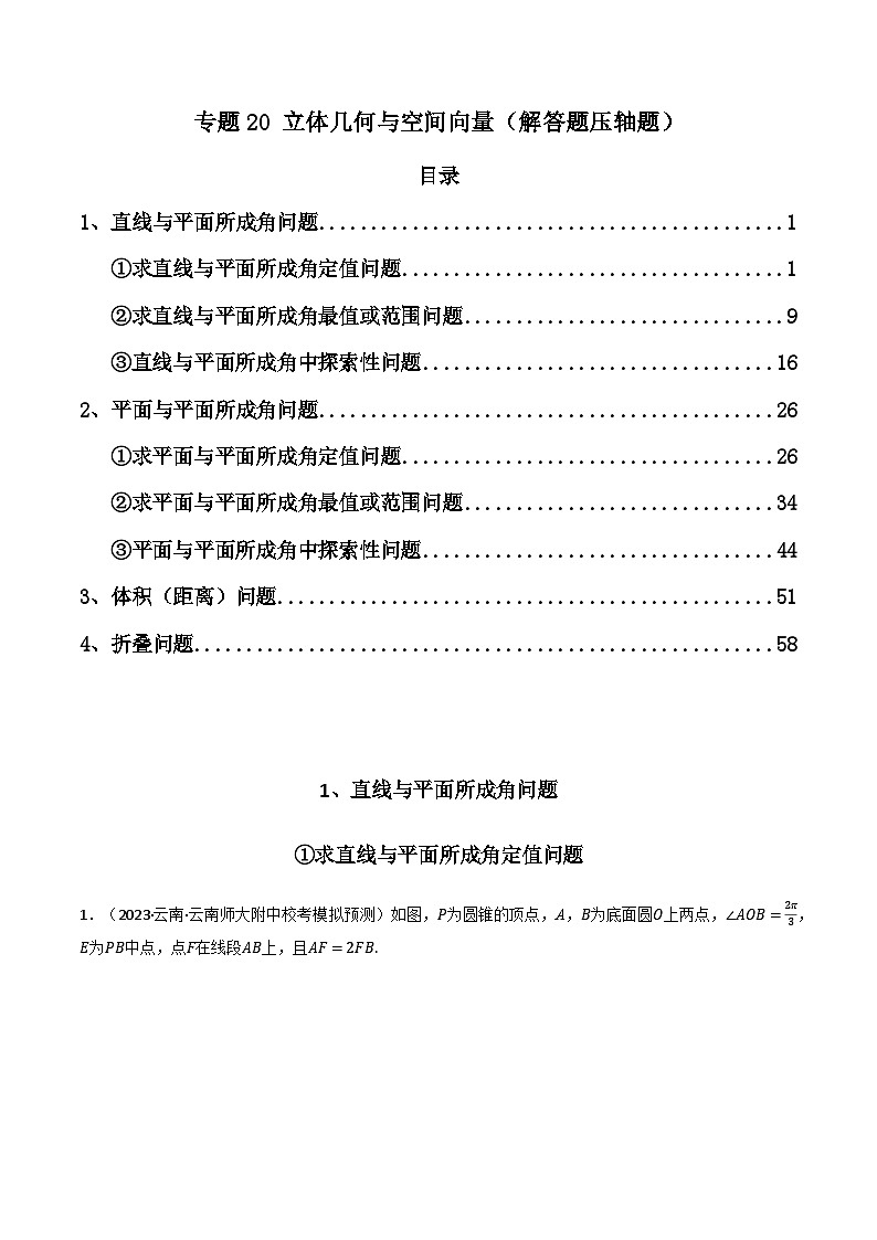 专题20 立体几何与空间向量（解答题压轴题） 高考数学压轴题（新高考版）01