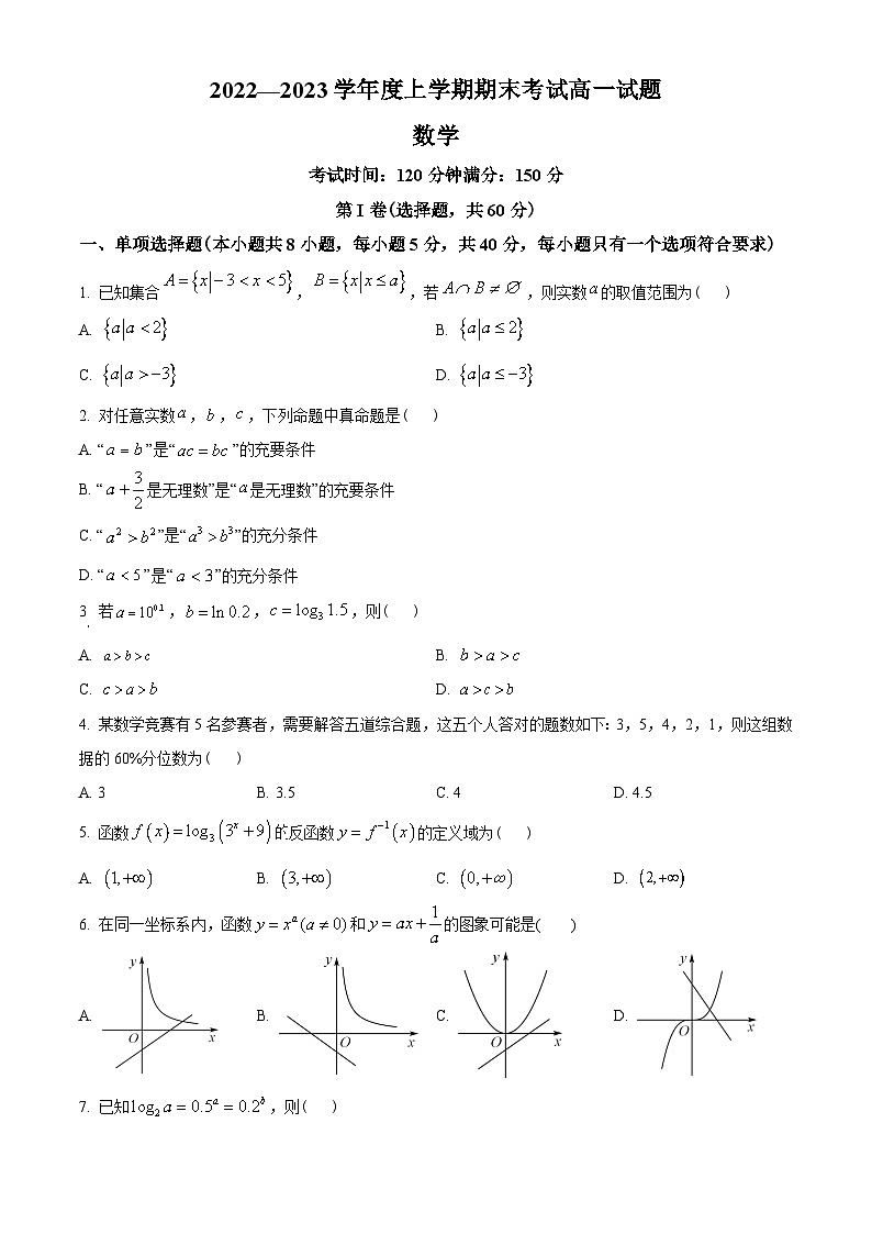 辽宁省辽南协作体2022-2023学年高一上学期期末考试数学试题(学生版+解析)第1页
