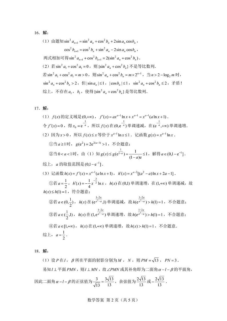 北京市2024届高三“极光杯”线上测试（二）数学试题及参考答案02