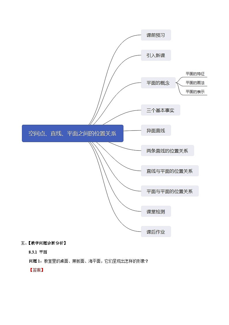 人教a版数学必修第二册8.4空间点、直线、平面之间的位置关系单元教学设计第3页