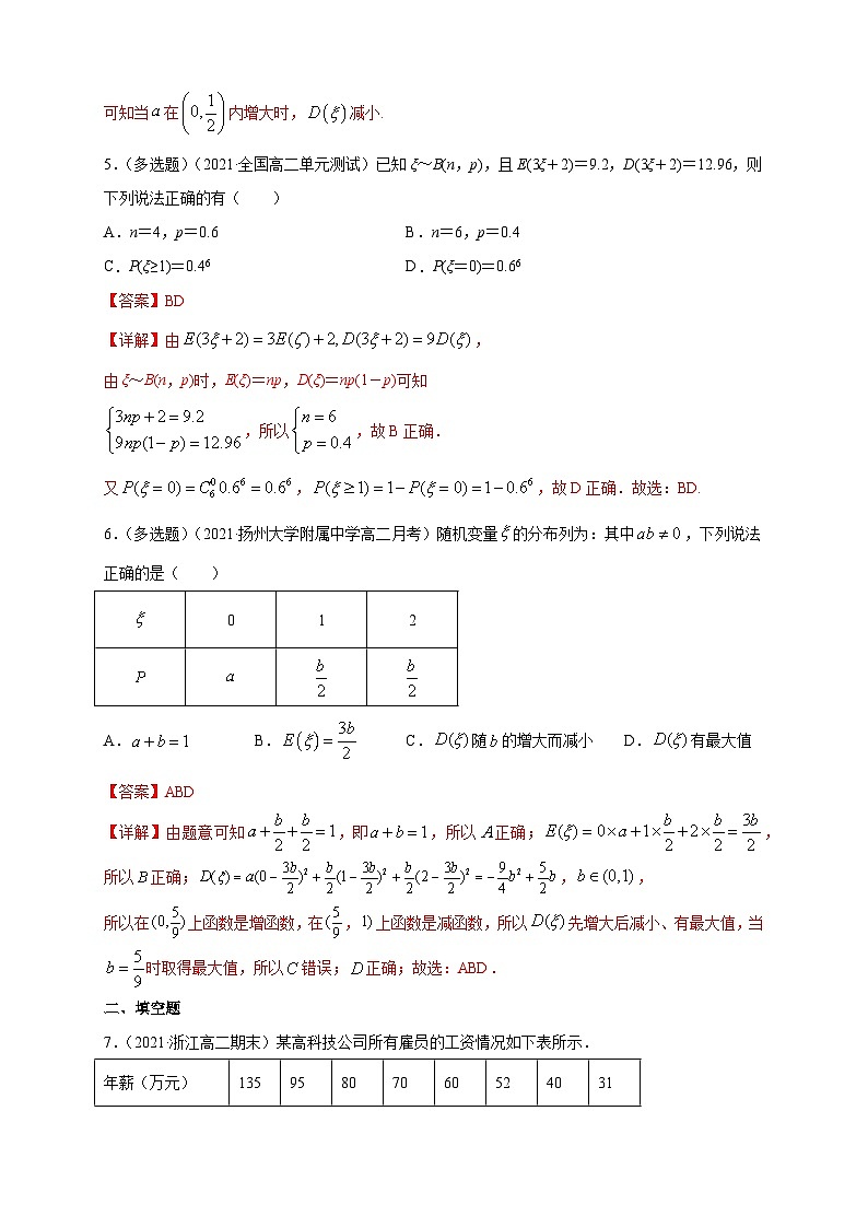 人教A版选择性必修第三册数学7.3.2离散型随机变量的方差-B提高练03