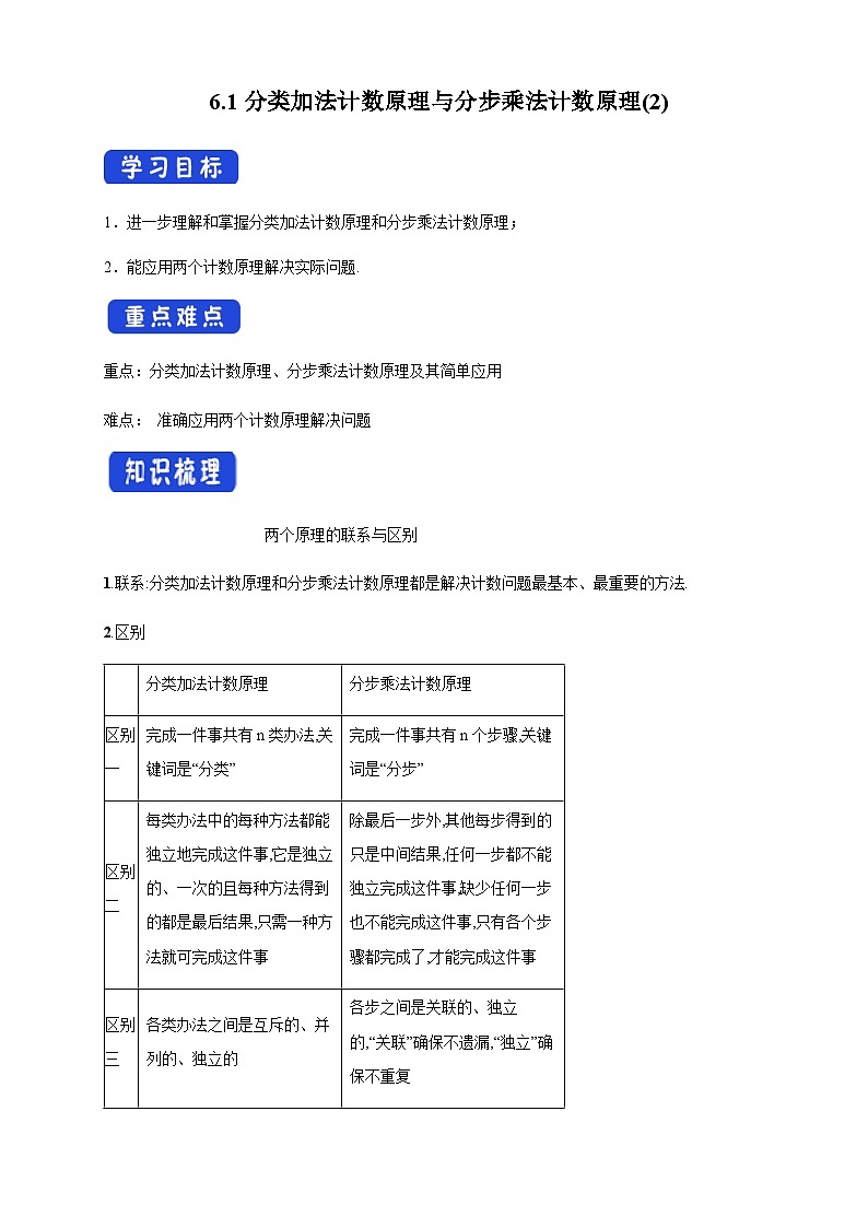 人教A版数学选择性必修第三册6.1分类加法计数原理与分步乘法计数原理(2)导学案01