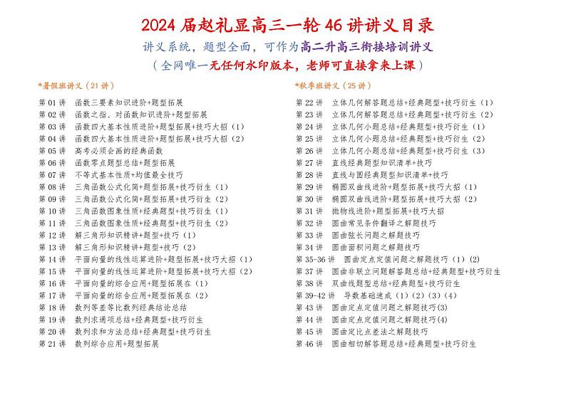 2024届赵礼显高三年级一轮数学讲义01
