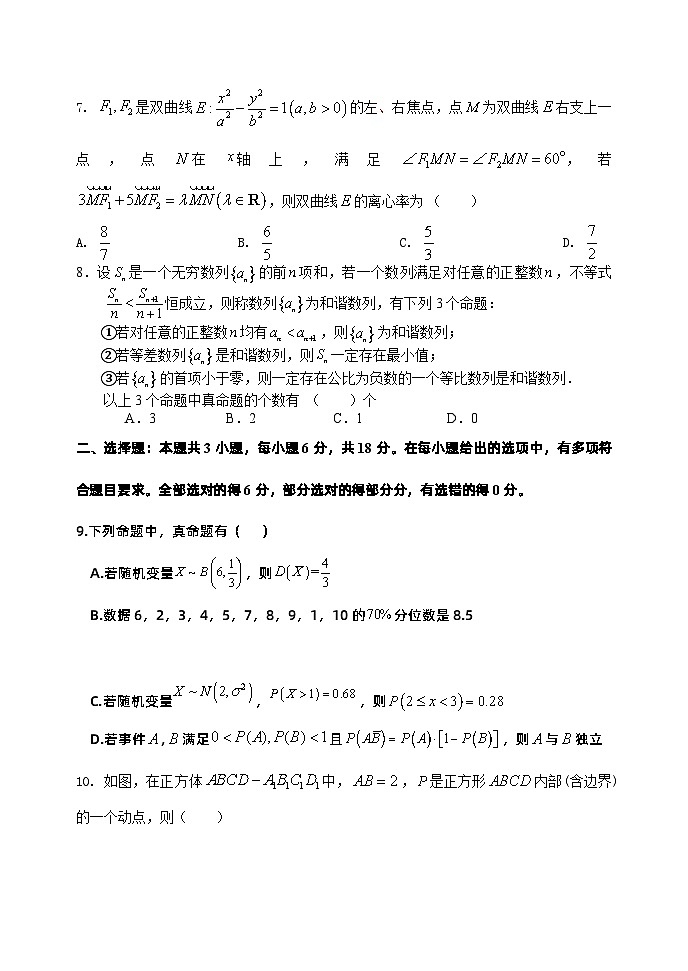 辽宁省沈阳市东北育才学校高中部2024届高三下学期第六次模拟考试数学试卷（Word版附答案）02
