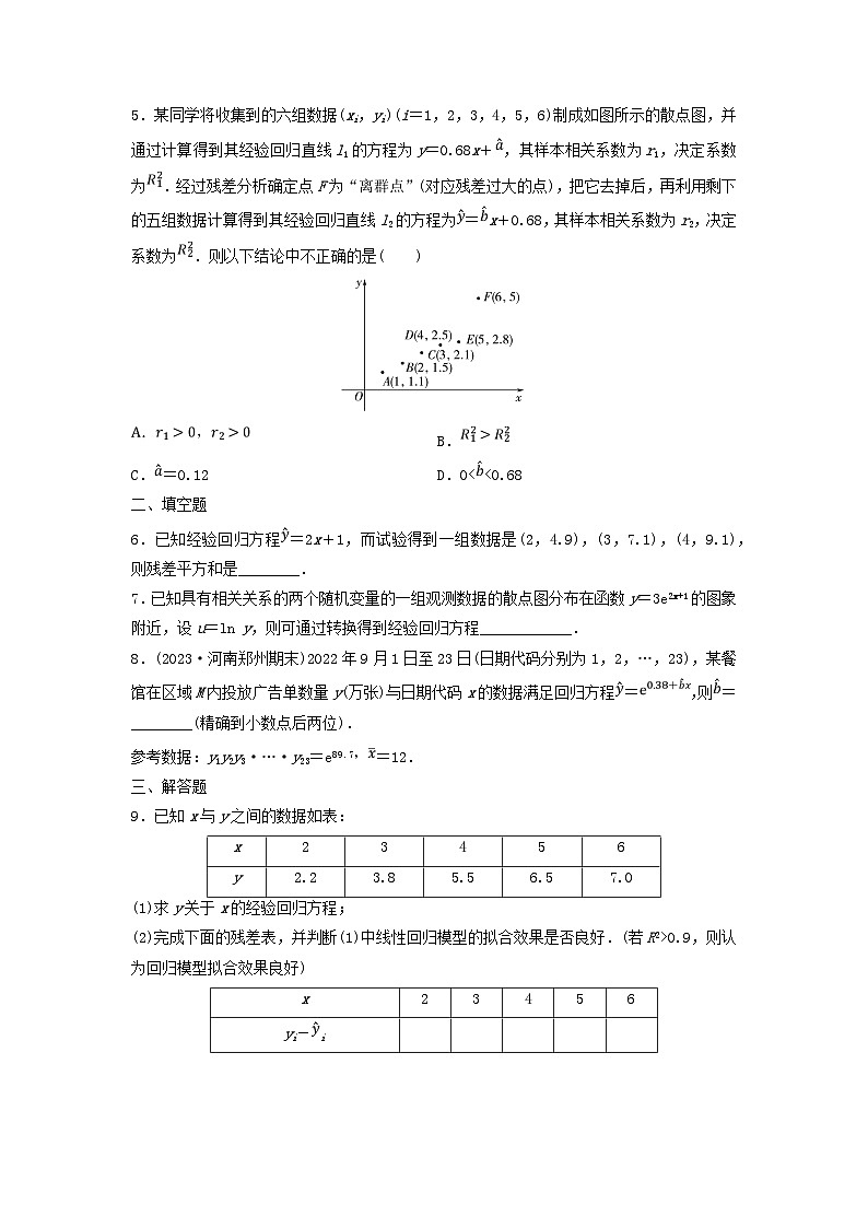 2024春高中数学课时分层作业21回归分析及非线性回归模型及解析（人教A版选择性必修第三册）第2页