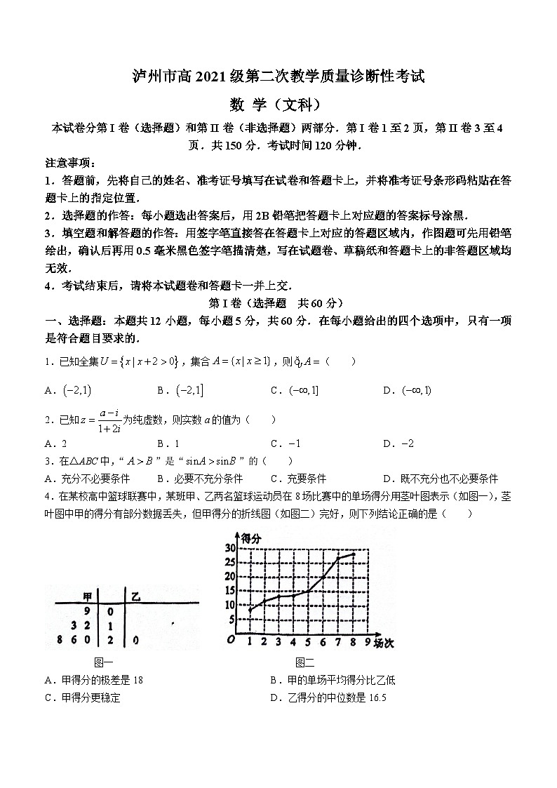2024届四川省泸州市高三第二次教学质量诊断性考试（二模）文科数学试题(无答案)01