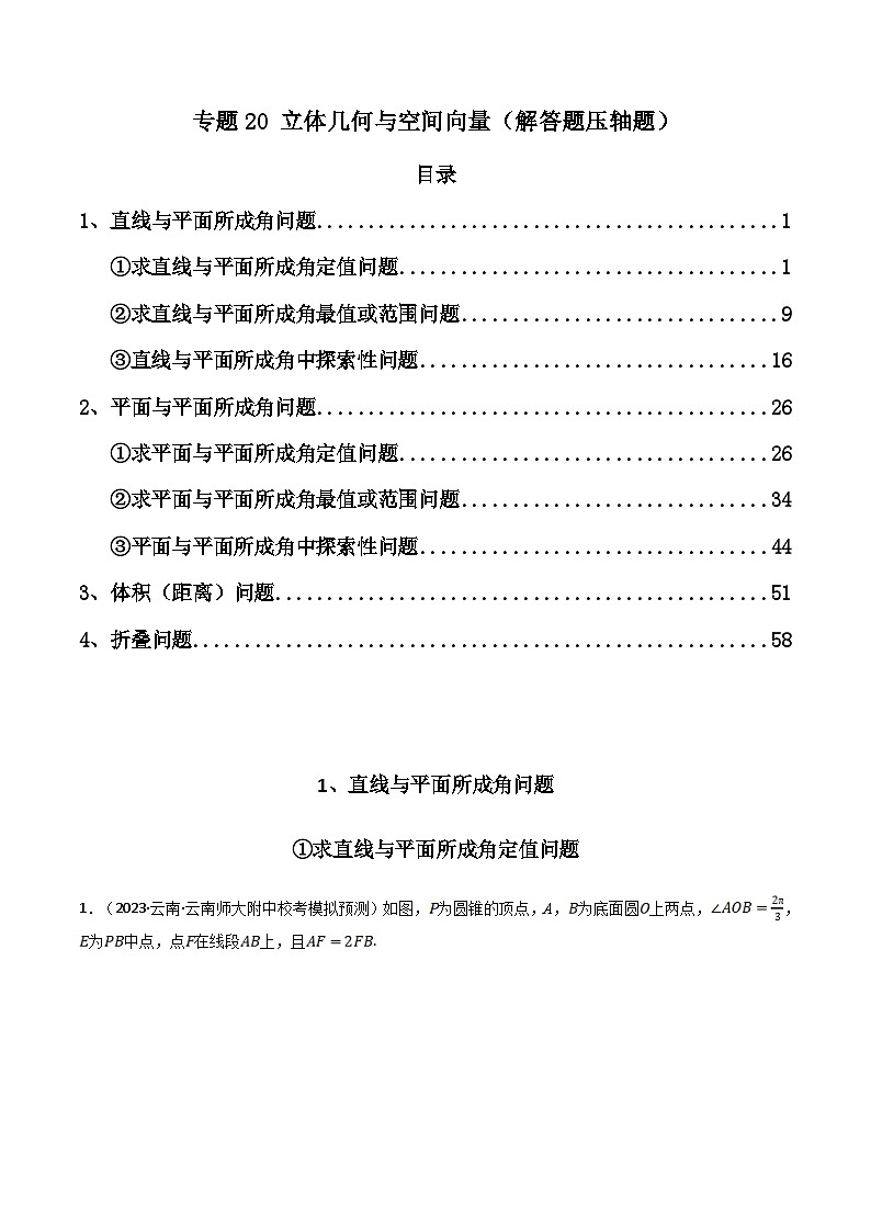 高考数学二轮复习压轴题专题20 立体几何与空间向量（解答题压轴题）（2份打包，原卷版+教师版）01