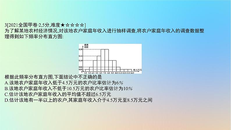 2025版高考数学一轮复习真题精练第十章概率与统计第40练随机抽样用样本估计总体课件06
