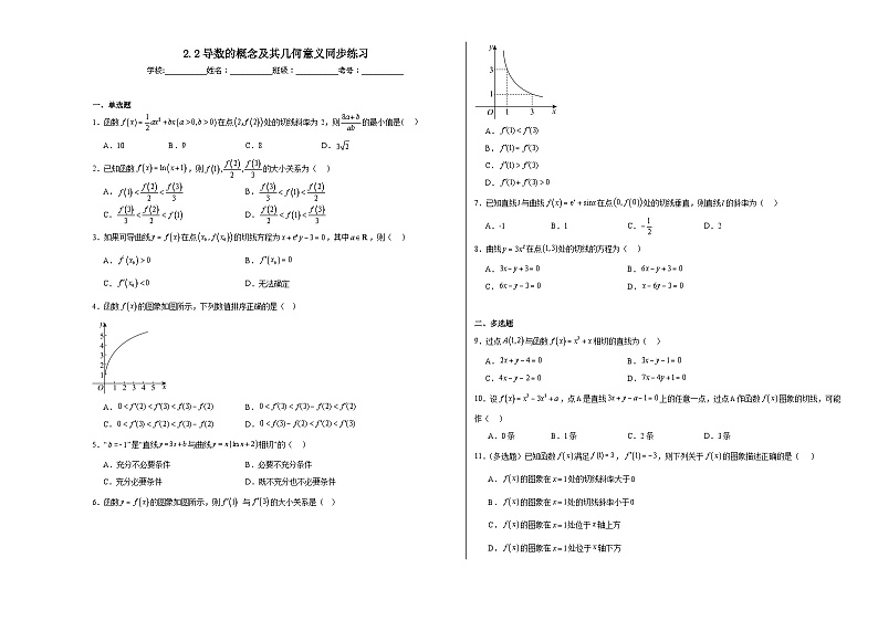 2.2导数的概念及其几何意义同步练习第1页