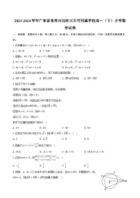 2023-2024学年广东省东莞市北师大石竹附属学校高一（下）开学数学试卷（含解析）