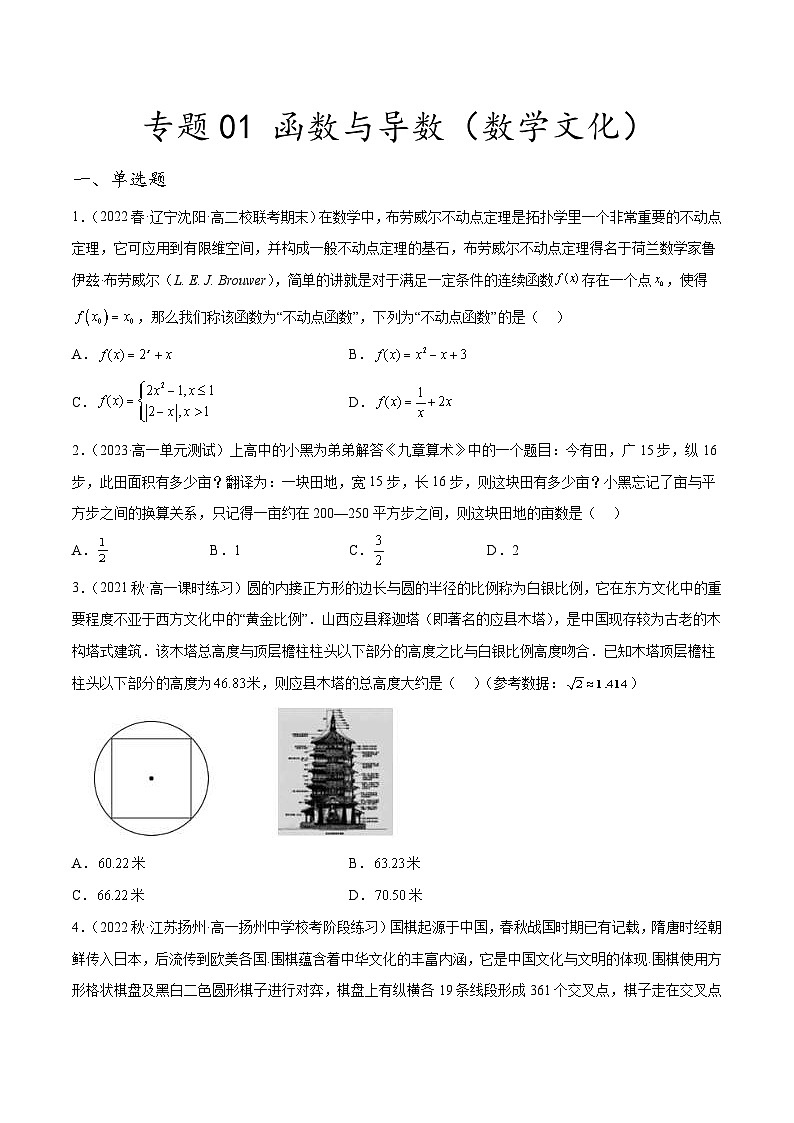 新高考数学二轮复习创新题型专题01 函数与导数（数学文化）（原卷版）第1页