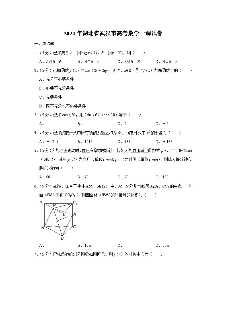 2024年湖北省武汉市高考数学一调试卷01