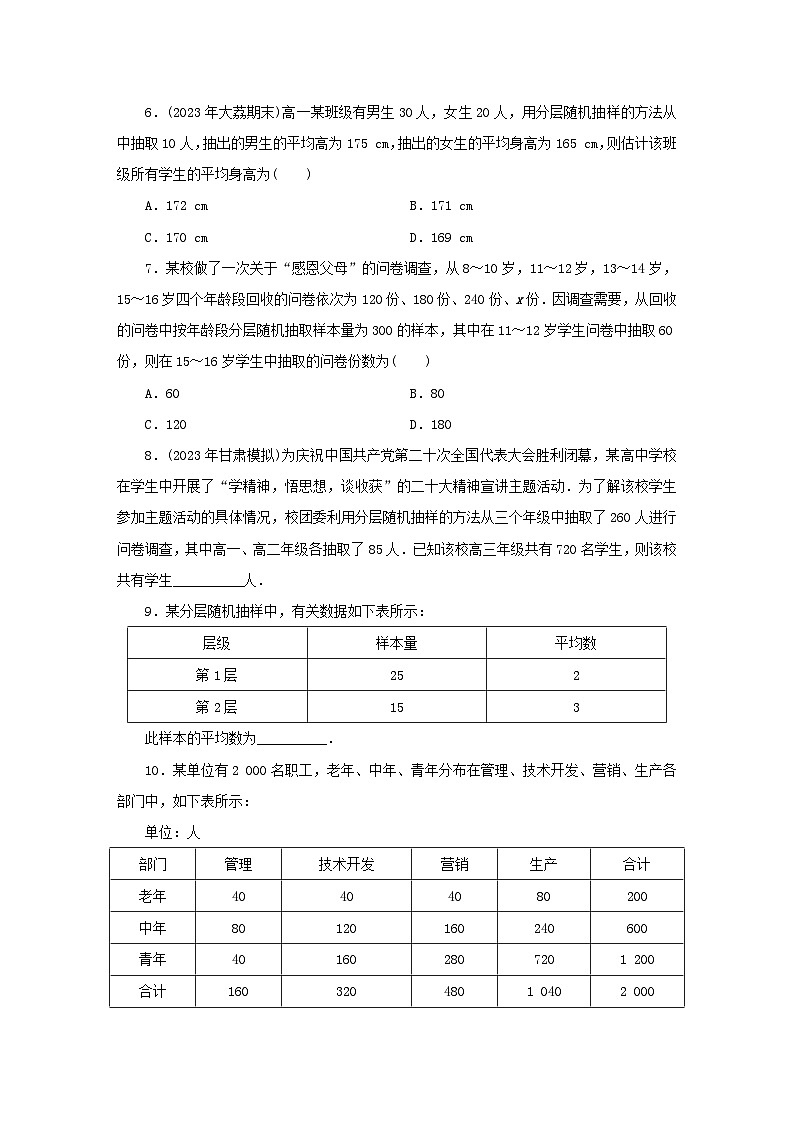 新教材同步系列2024春高中数学第九章统计9.1随机抽样9.1.2分层随机抽样9.1.3获取数据的途径课后提能训练新人教A版必修第二册第2页