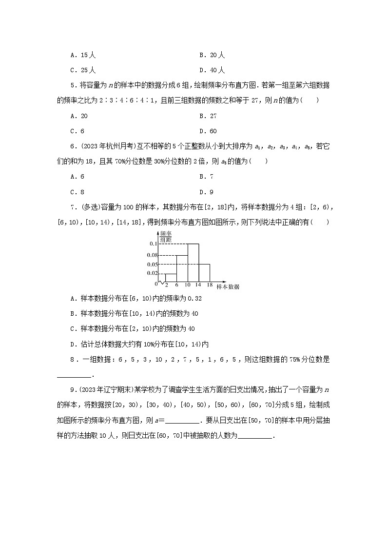 新教材同步系列2024春高中数学第九章统计9.2用样本估计总体9.2.1总体取值规律的估计9.2.2总体百分位数的估计课后提能训练新人教A版必修第二册第2页