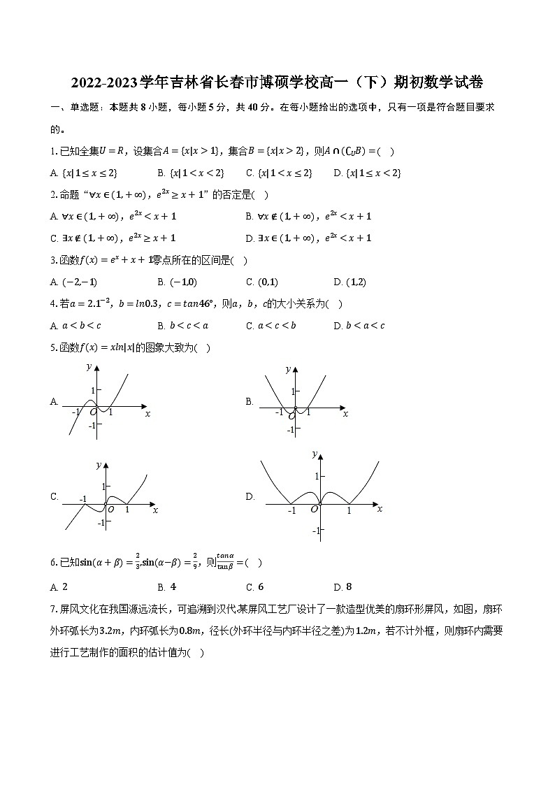 2022-2023学年吉林省长春市博硕学校高一（下）期初数学试卷（含解析）01