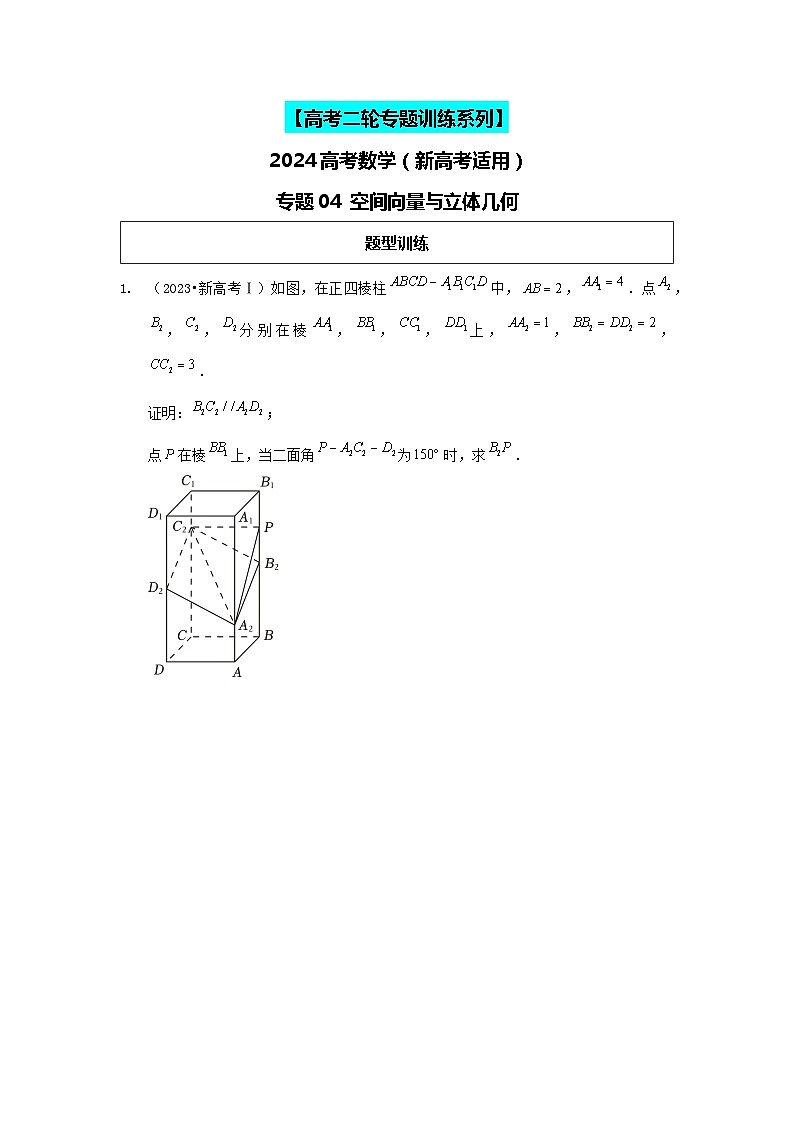 2024高考数学二轮复习压轴题型分类专练（新高考用）-专题04空间向量与立体几何（含解析）第1页