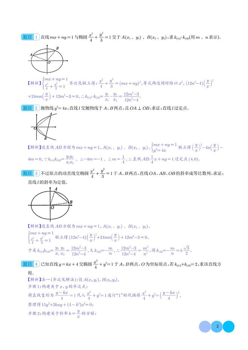 2024年新高考数学二轮专题复习 齐次化妙解圆锥曲线（原卷版+解析版）02