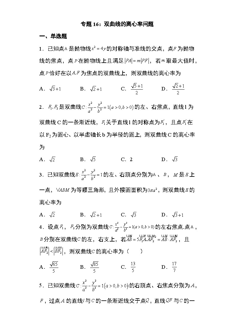 2024年高考数学第二轮专题复习圆锥曲线 专题16：双曲线的离心率问题34页第1页