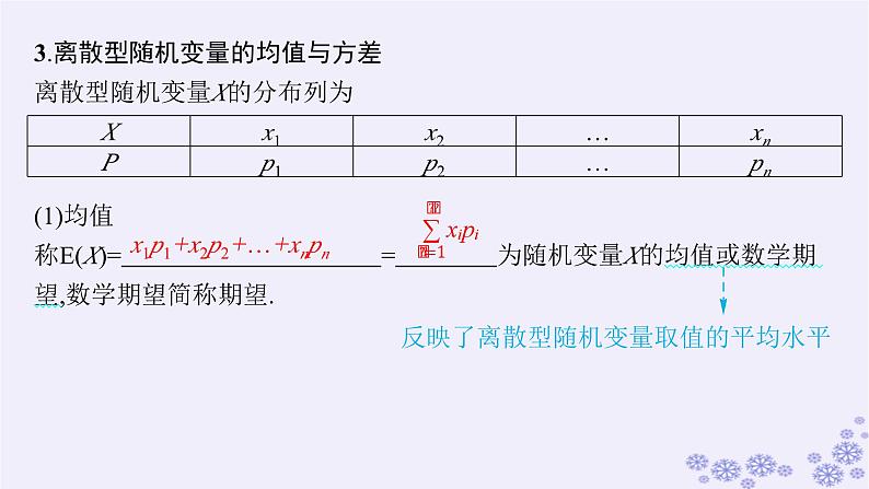 适用于新高考新教材备战2025届高考数学一轮总复习第11章计数原理概率随机变量及其分布第6节离散型随机变量及其分布列数字特征课件新人教A版07
