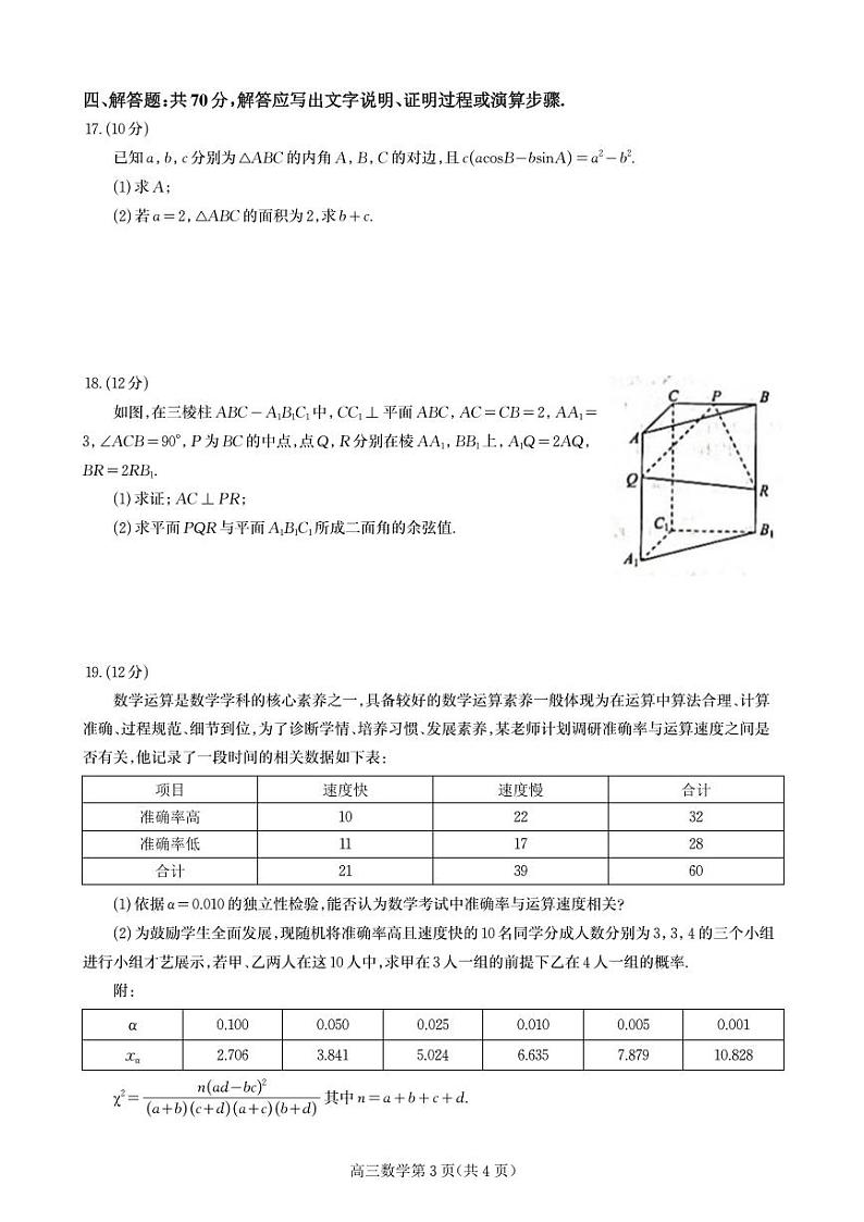 湖北省武汉市武昌区2024届高三上学期期末质量检测数学试题（含答案）第3页