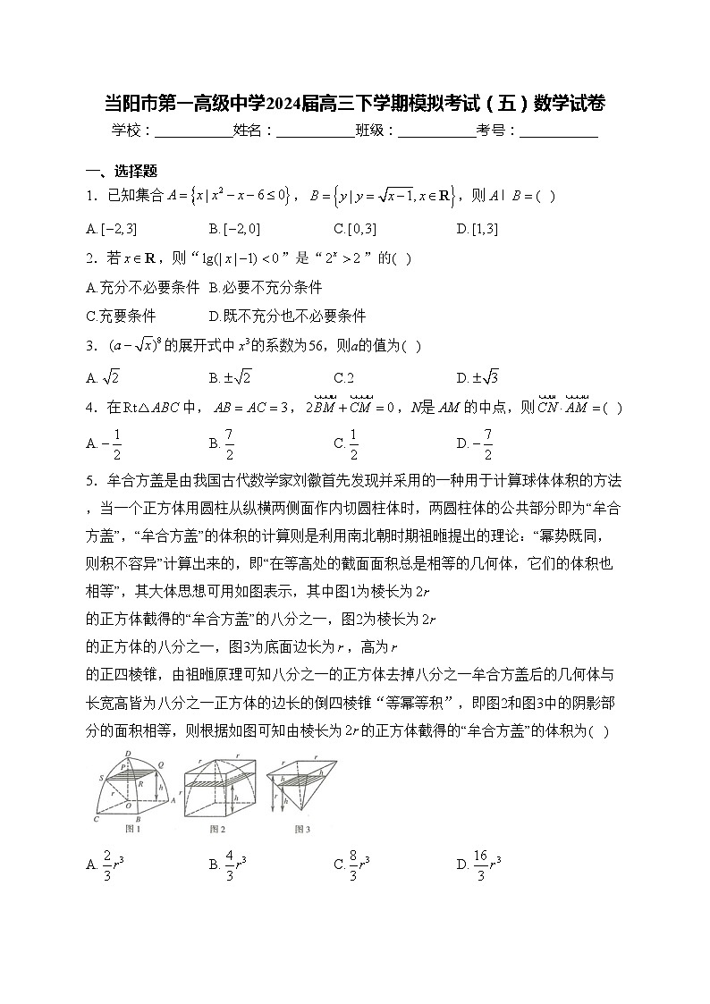 当阳市第一高级中学2024届高三下学期模拟考试（五）数学试卷(含答案)第1页
