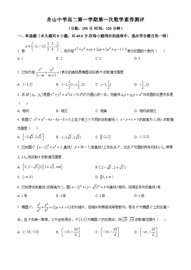 浙江省舟山中学2023-2024学年高二上学期10月月考试题 数学第1页