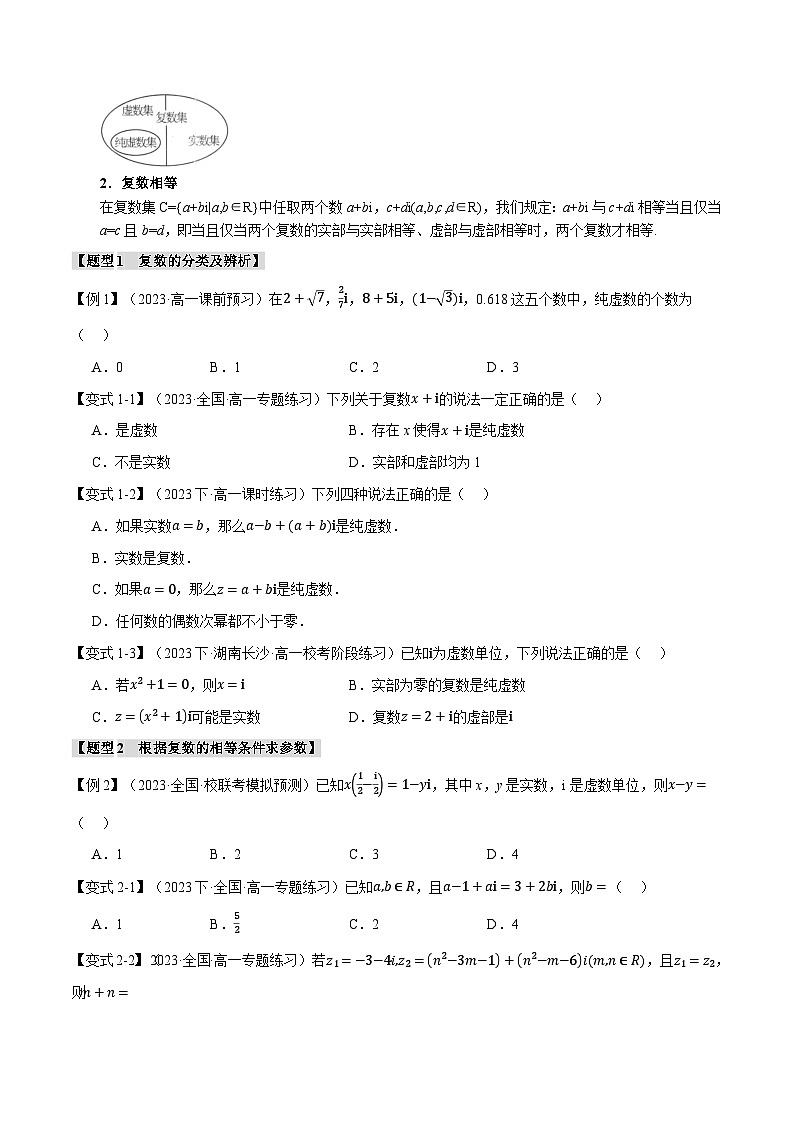 专题7.1 复数的概念-2023-2024学年高一数学下学期常考考点精讲精练（人教A版必修第二册）02