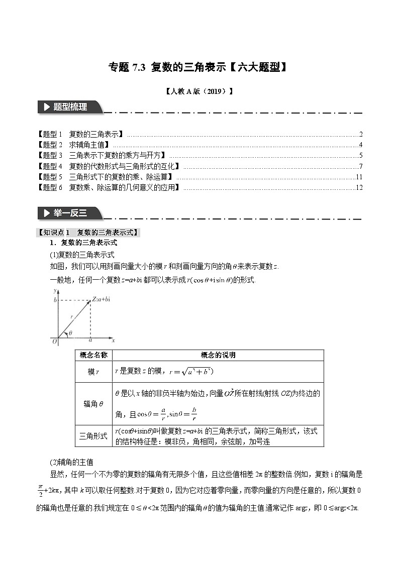 专题7.3 复数的三角表示-2023-2024学年高一数学下学期常考考点精讲精练（人教A版必修第二册）01