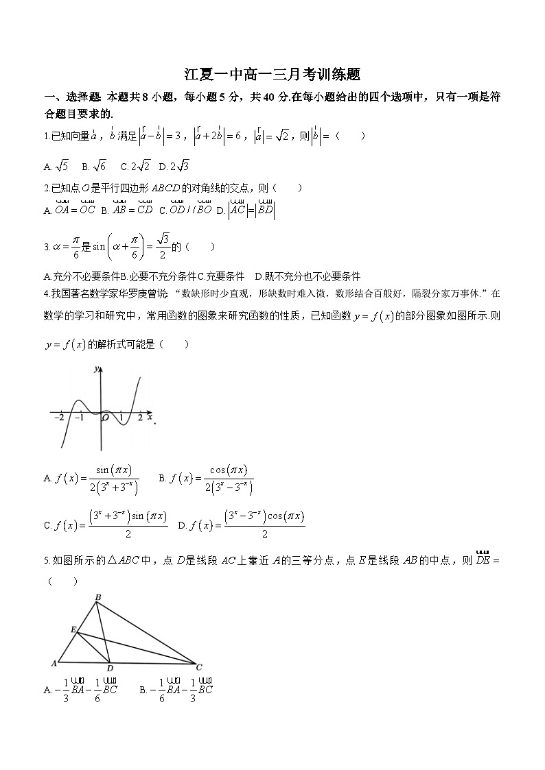 湖北省武汉市江夏区第一中学2023-2024学年高一下学期3月月考数学试题(含答案)第1页