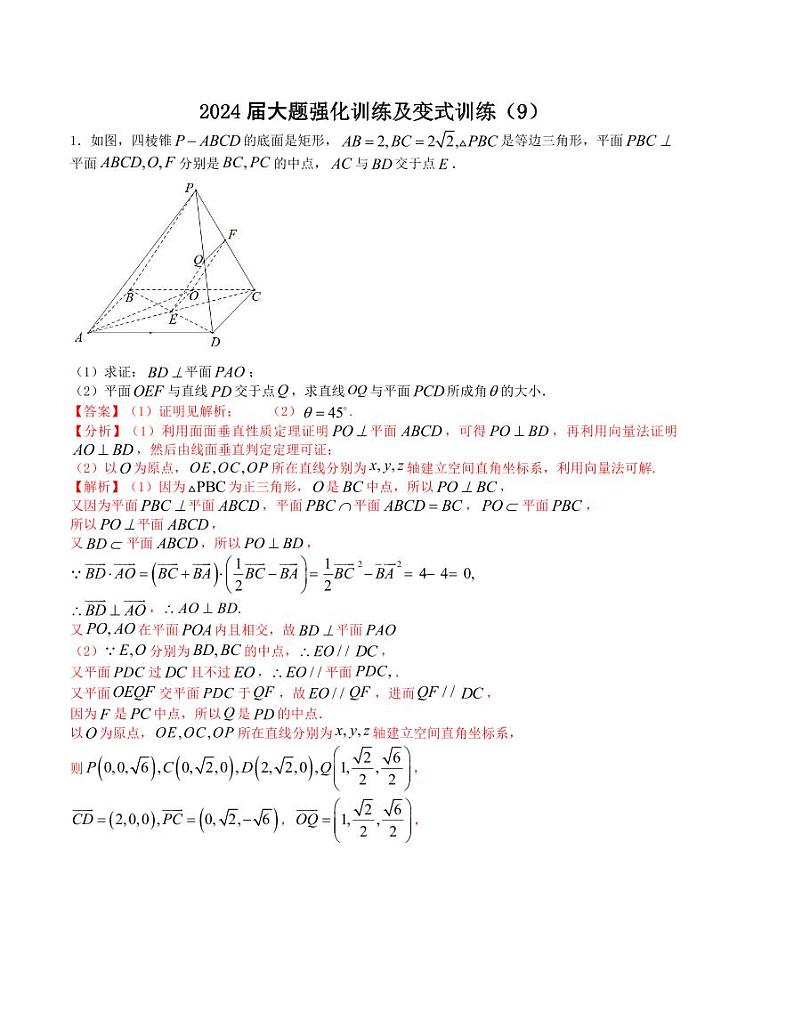 大题强化及变式训练（9）-2024届高三数学二轮复习大题强化及变式训练（新高考九省联考题型）（原卷+解析版）01