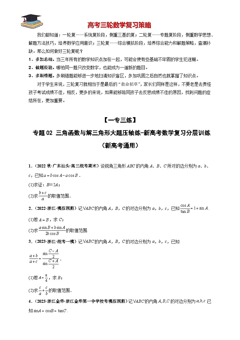 专题02 三角函数与解三角形大题压轴练（原卷版）第1页