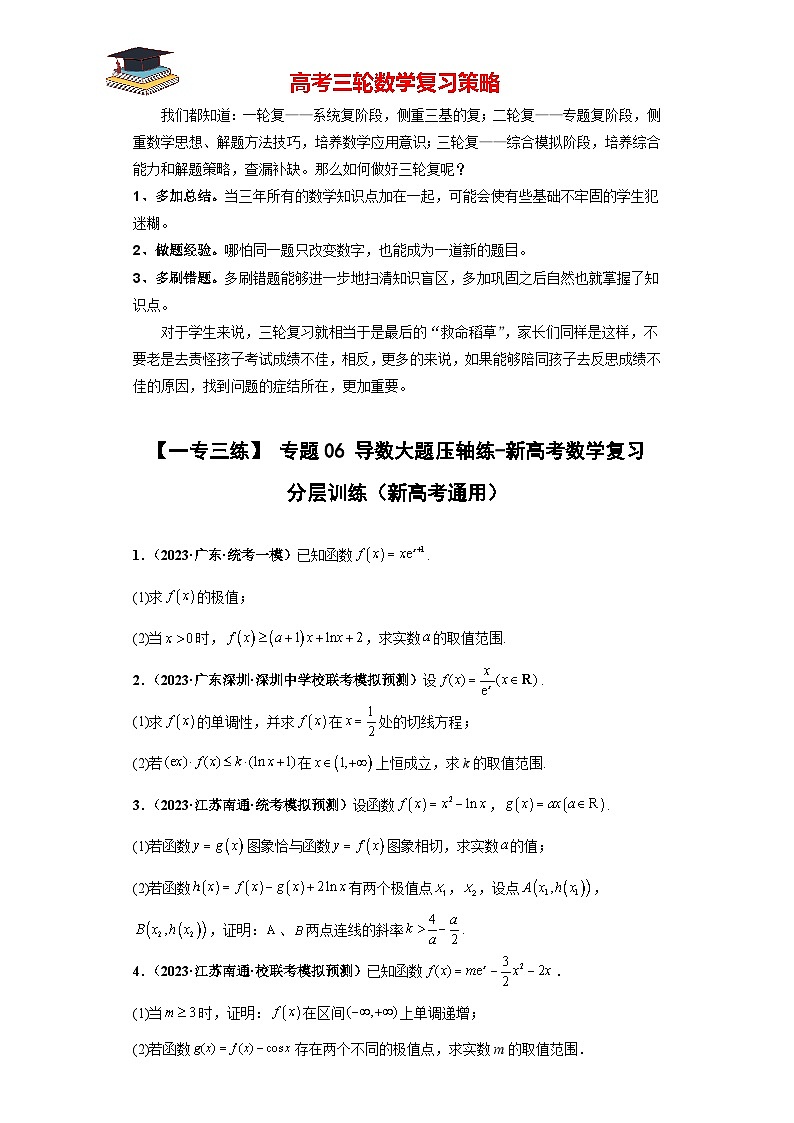 专题06 导数大题压轴练（原卷版）第1页