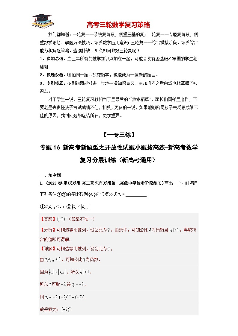 专题16 新高考新题型之开放性试题小题拔高练（解析版）第1页