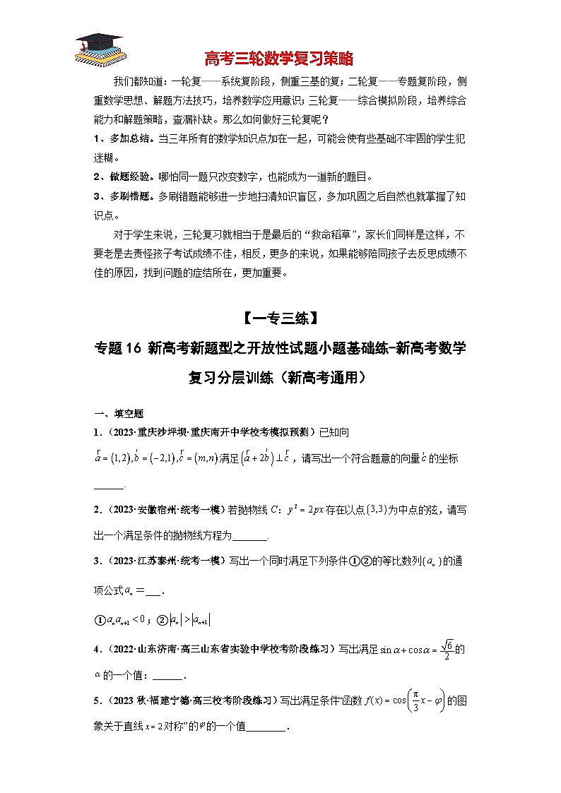 专题16 新高考新题型之开放性试题小题基础练（原卷版）第1页