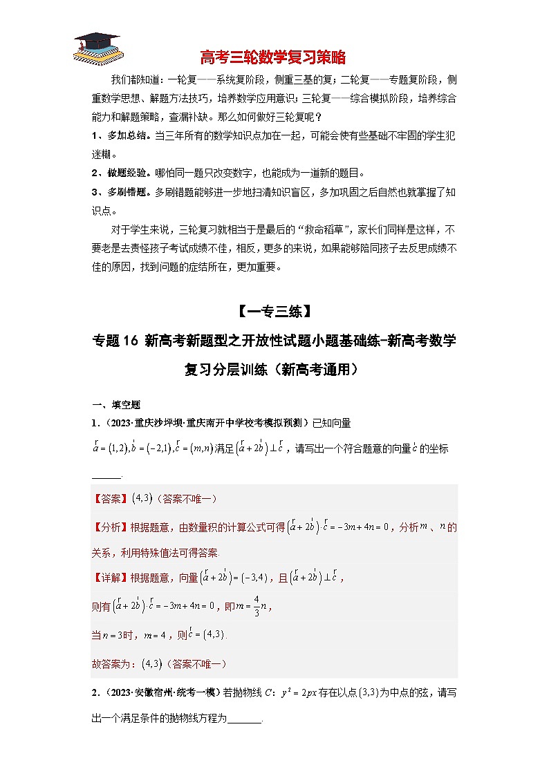 专题16 新高考新题型之开放性试题小题基础练（解析版）第1页