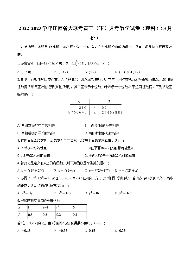 2022-2023学年江西省大联考高三（下）月考数学试卷（理科）（3月份）（含解析）第1页