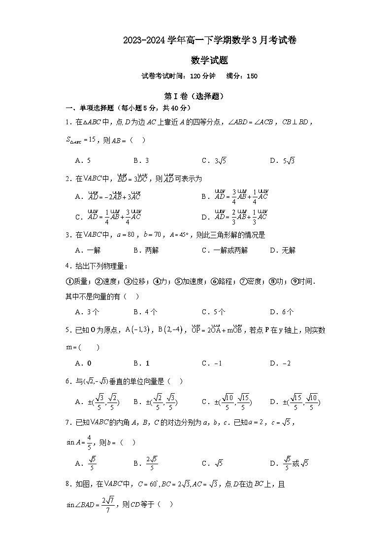 河南省周口市川汇区周口恒大中学2023-2024学年高一下学期3月月考数学试题第1页